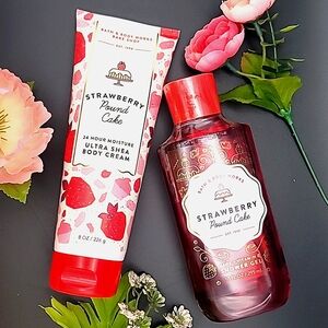 Bath & Body Works Strawberry Pound Cake Body Wash and Lotion